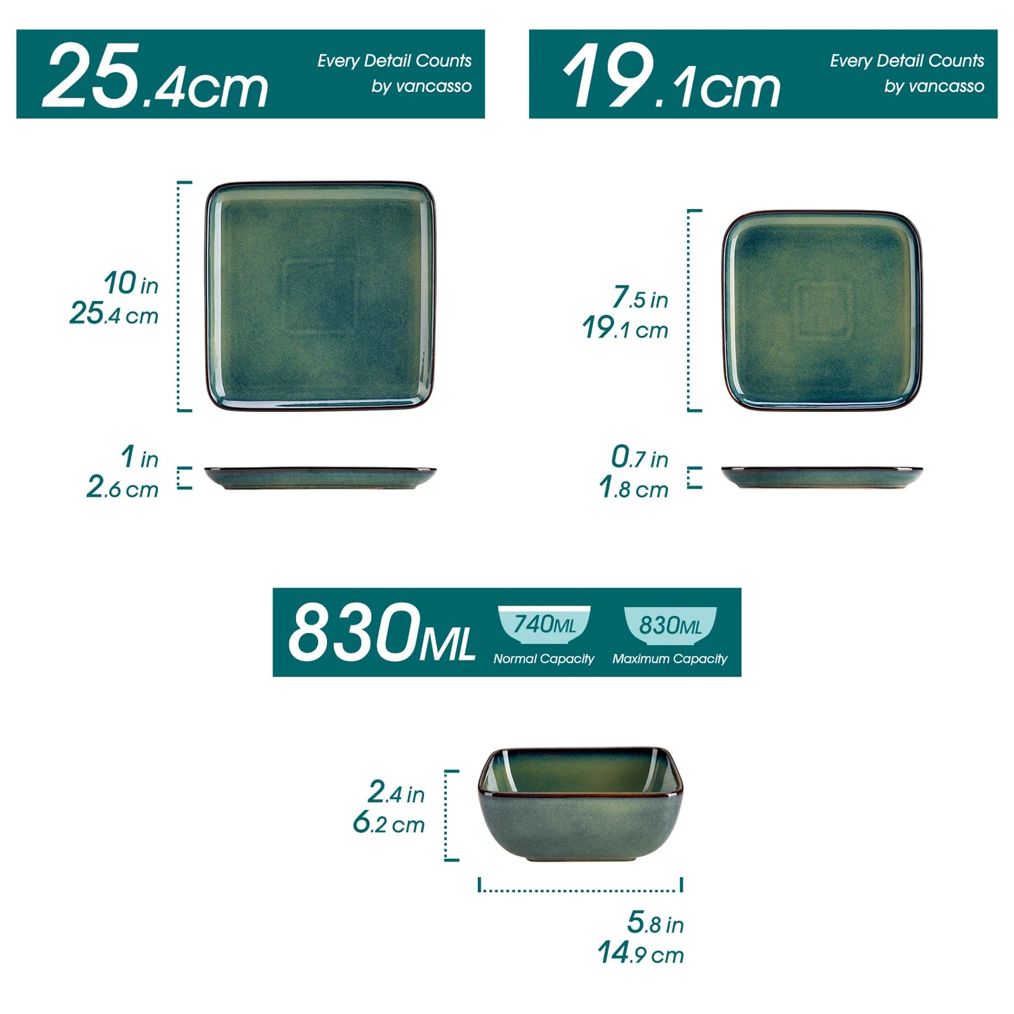 Malacasa Ceramic Dinner Set 12 24 36 Piece Square Reactive Glaze