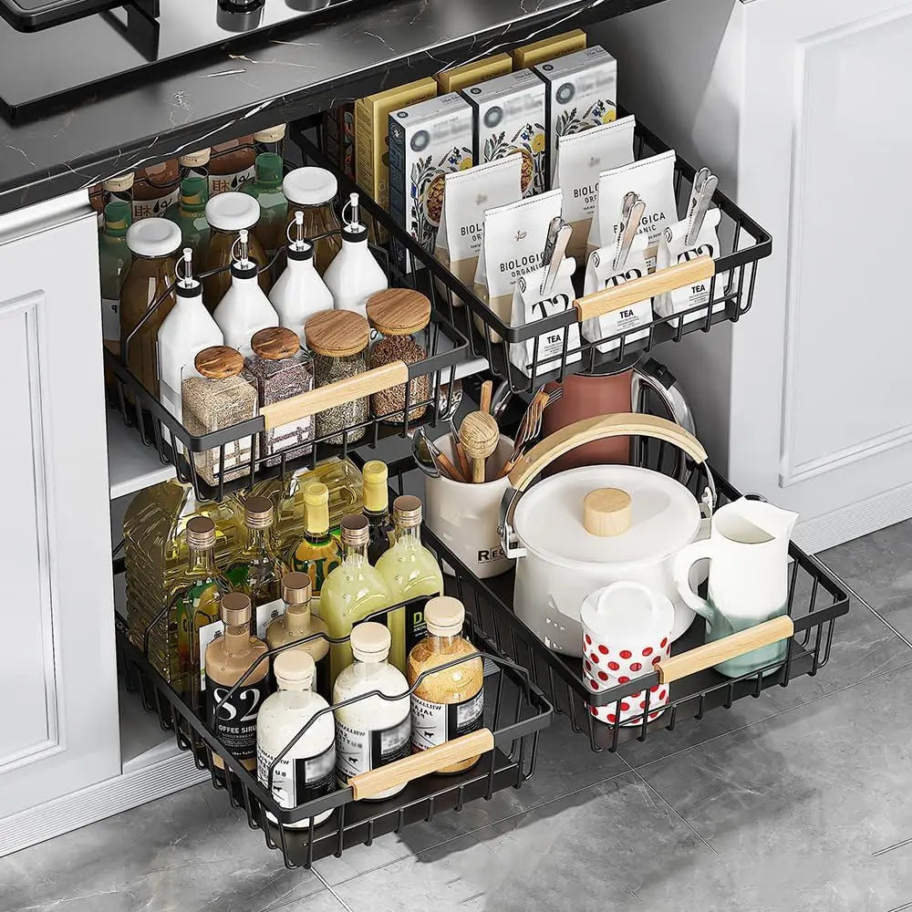Garvee Pull Out Under Sink Cabinet Organizer Sliding Mesh Basket