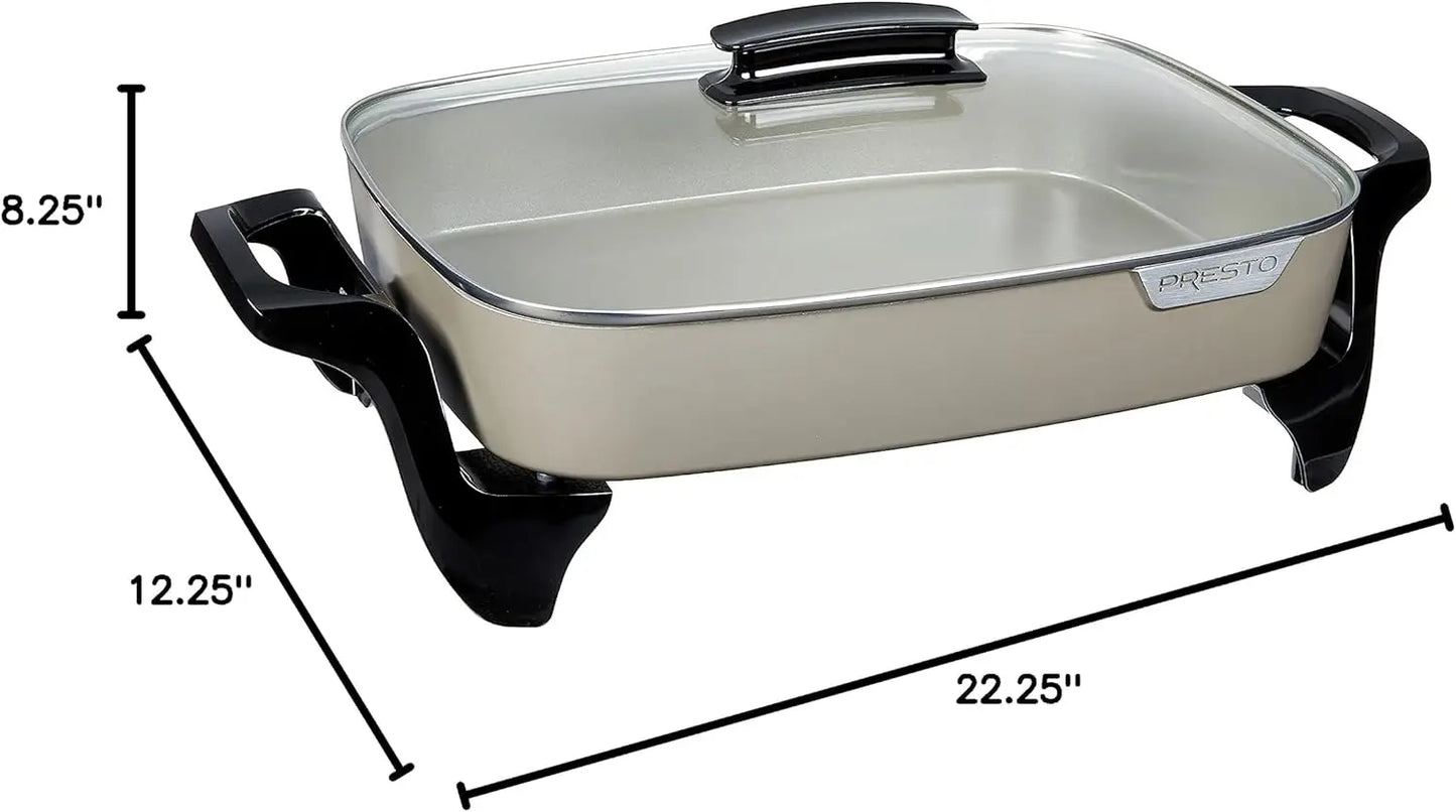 16-Inch Electric Ceramic Skillet, Grey Heat-Resistant Cooking Pan