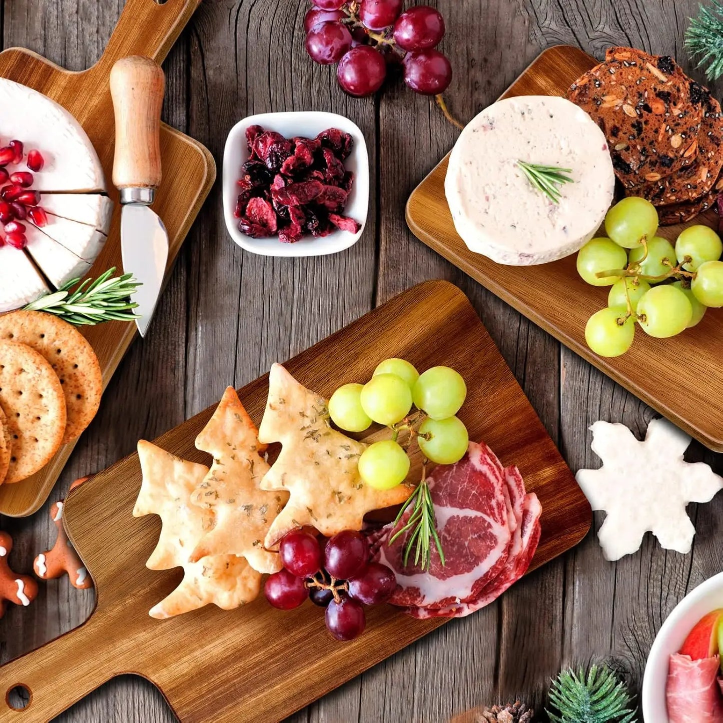 10 Pcs Acacia Wood Cutting Board with Handle 15.7x7.8 Inch Serving Chopping Boards for Pizza Bread Cheese Charcuterie Fruit Vegetables Kitchen