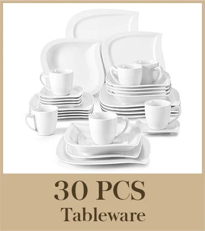 MALACASA Porcelain Dinnerware Set With Cups Saucers Dessert Plates