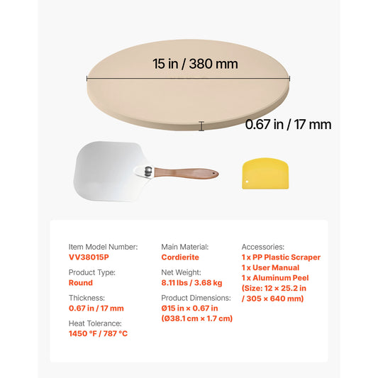 SucceBuy Heat Resistant Cordierite Pizza Stone With Metal Peel