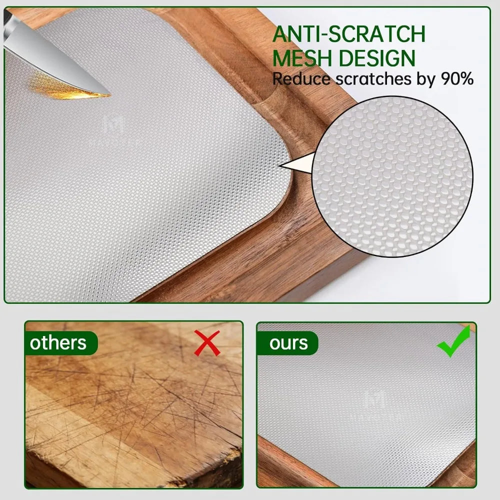 16.5" Acacia Wood Steak Board Set, Magnetic Charcuterie Board with Stainless Steel Scratch-Proof Surface, Serving Platter with Cutlery & Sauce Cup