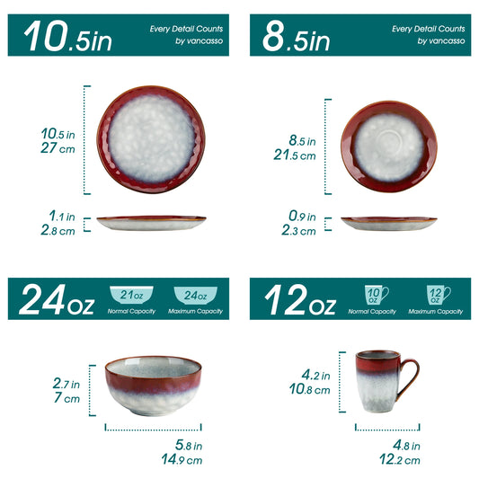MALACASA Starry Dinnerware Set Kiln Glaze Dinner Service for 4