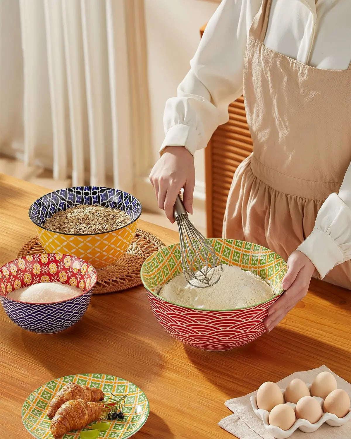 Ceramic Mixing Bowls Nesting Set For Baking And Salad Prep