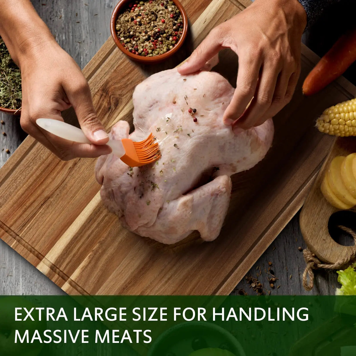 Acacia Wood Butcher Block Cutting Board Handle Juice Groove