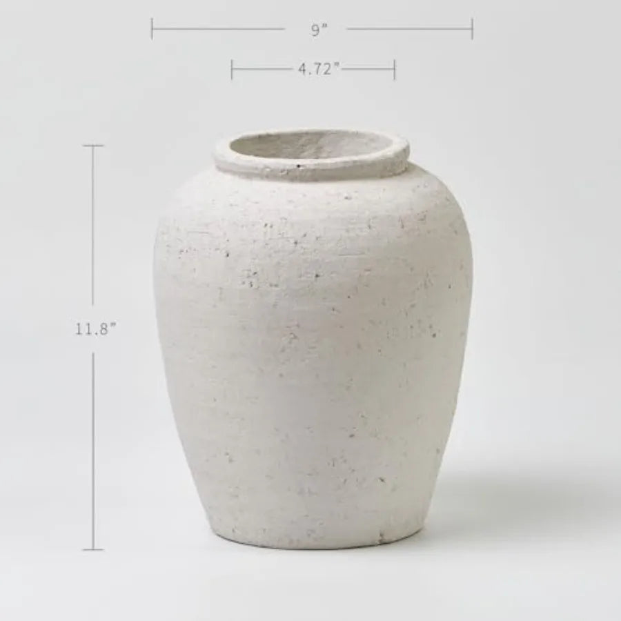 White ceramic large vase 11.8 tall for Zen home decor terra cotta texture distressed farmhouse style pottery decorative flower