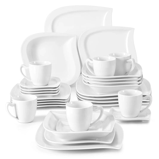 MALACASA Porcelain Dinnerware Set With Cups Saucers Dessert Plates