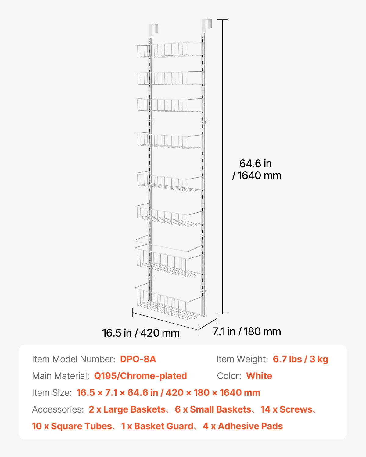 Vevor Heavy Duty Steel Over The Door Pantry Organizer