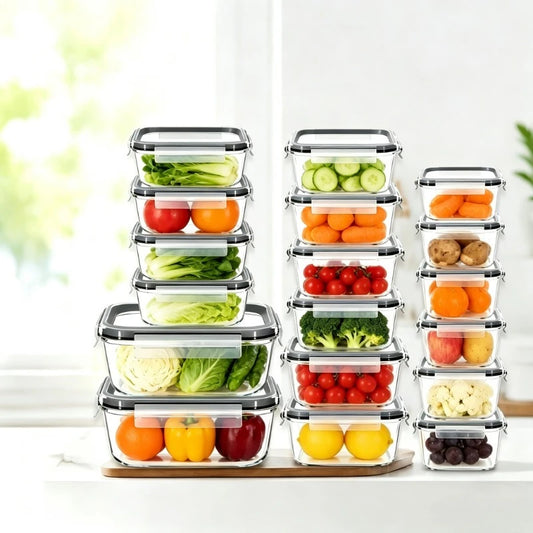 18‑Pack Glass Food Storage Containers with Airtight Lids, Leak‑Proof Clear Glass Meal‑Prep Boxes, Stackable Microwave Freezer Dishwasher‑Safe Lunch Container Set for Kitchen Food Storage