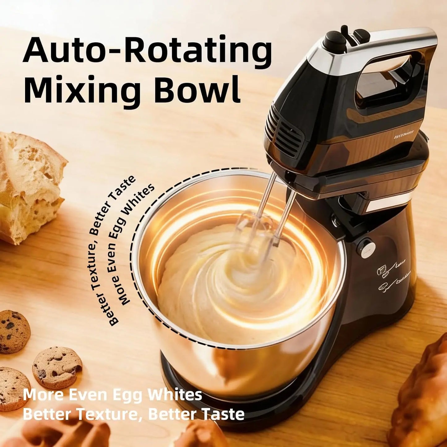 Stand Mixer 2-IN-1 Electric Kitchen Mixer, 4.8 QT Auto-Rotating Beater & Bowl Tilt-Standing Hand