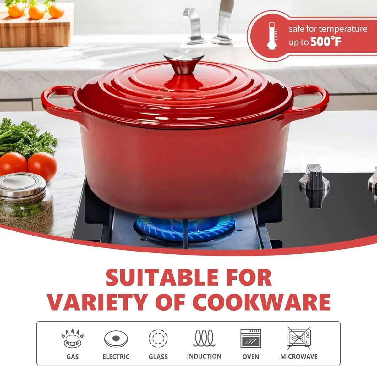 7QT Cast Iron Dutch Oven With Lid, Enameled Cast Iron Dutch Oven With Lid And Dual Handles, Heat Resistant To 500°F (Approx.