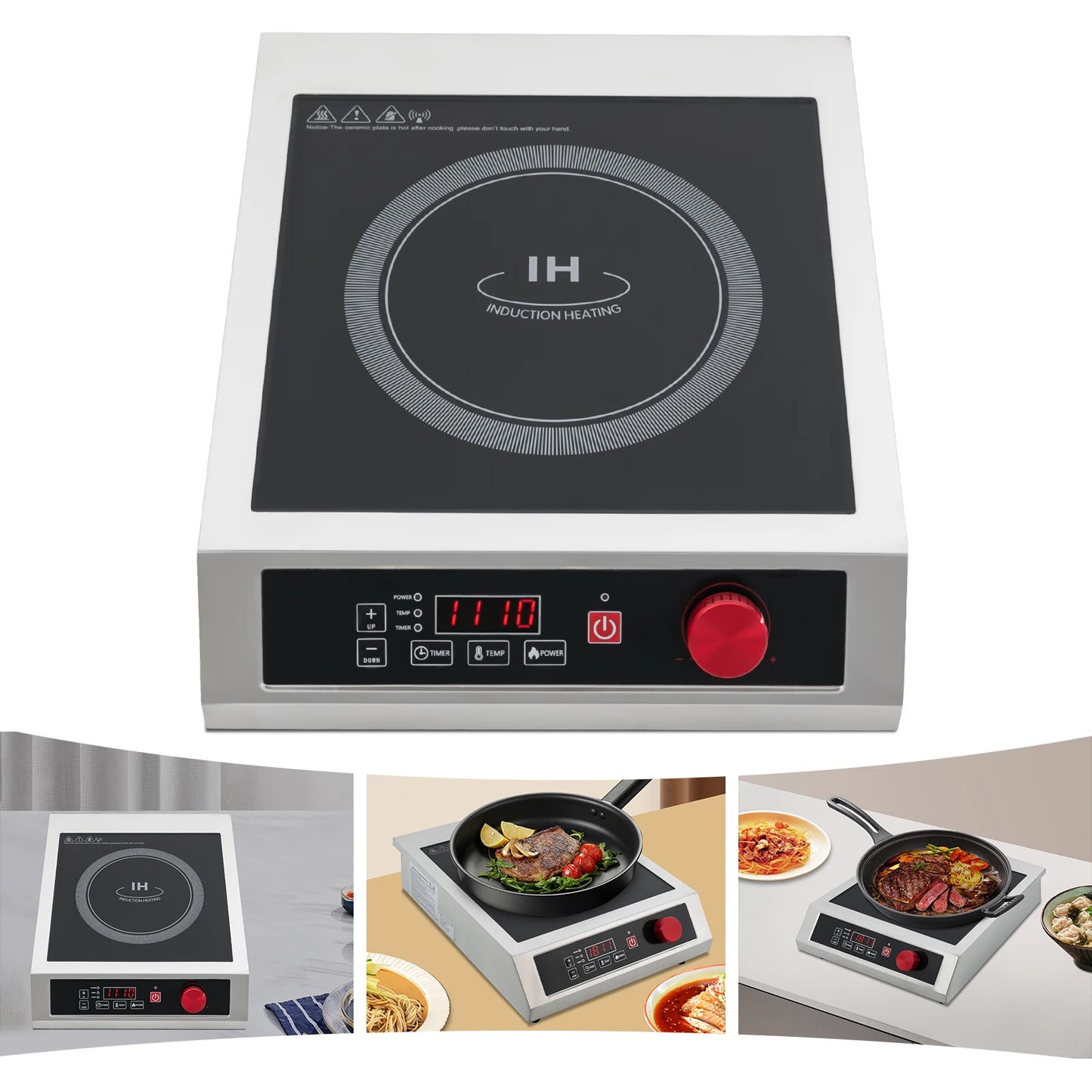 Y14 3500W Stainless Steel Induction Cooktop,110V Black Electric Induction Burner Tabletop 43*35*9cm for Commercial Places