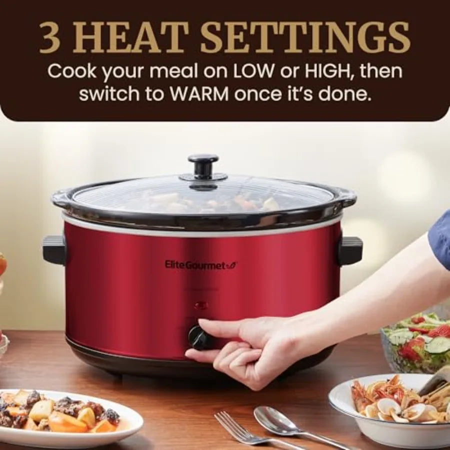 Electric Ceramic XL Jumbo Slow Cooker Adjustable Temp for Entrees Sauces Stews Dips Dishwasher Safe Glass Lid Crock 8.5Qt Metal