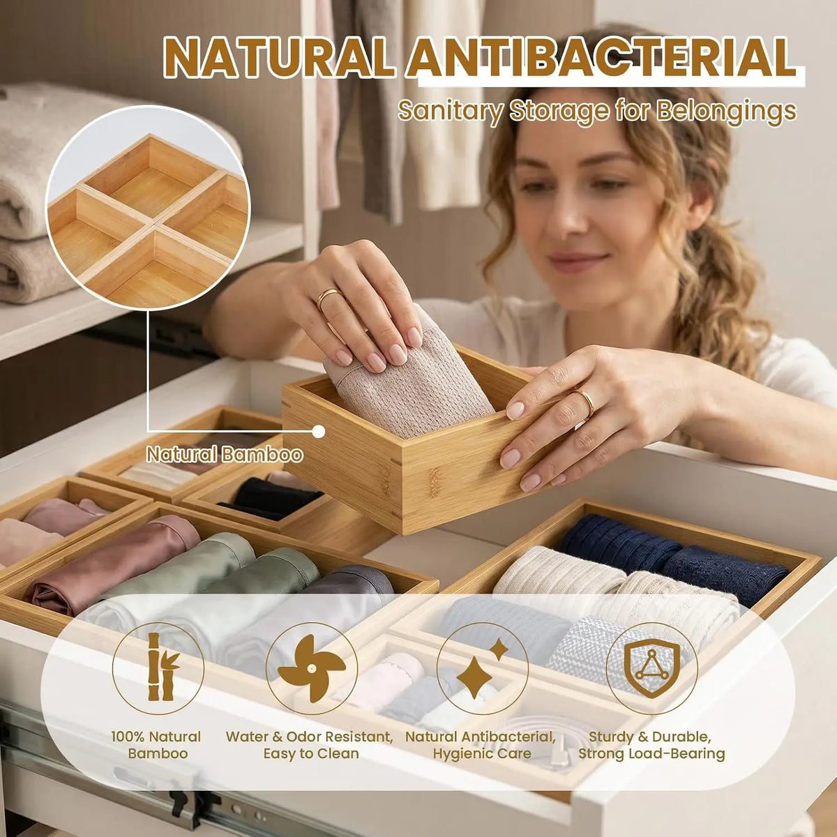 Adjustable Bamboo Drawer Dividers for Kitchen Utensils Storage