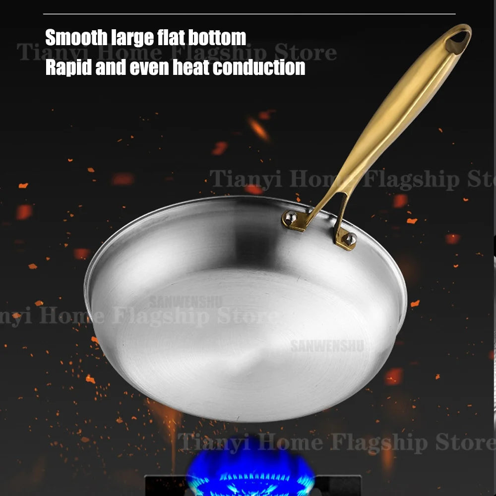 Titanium Stainless Steel Frying Pan Wok Non-stick 22/24/26/28/30cm Home Egg Steak Skillet Induction Gas Stove Kitchen Cookware