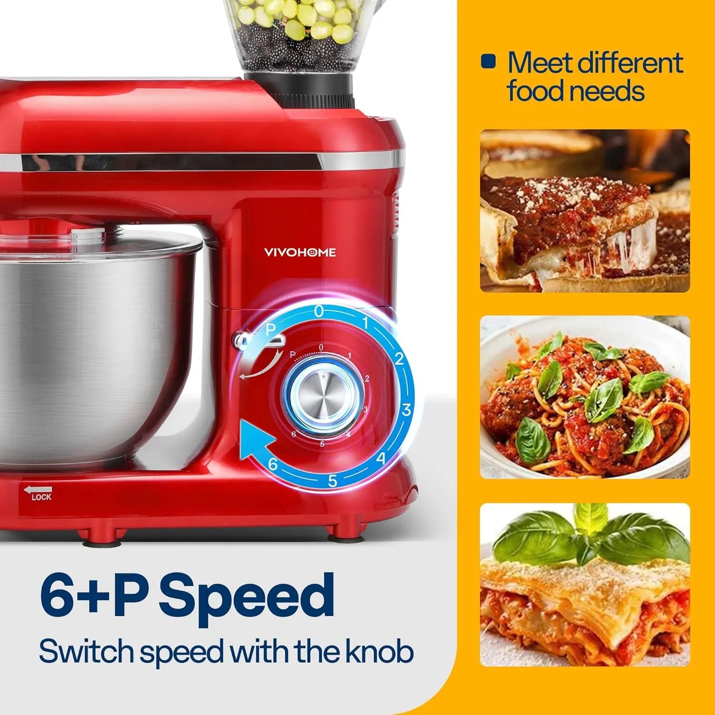 3-in-1 Stand Mixer, 6 Quart Electric Tilt-Kitchen Mixer with Bowl, Multifunctional Food Mixer with