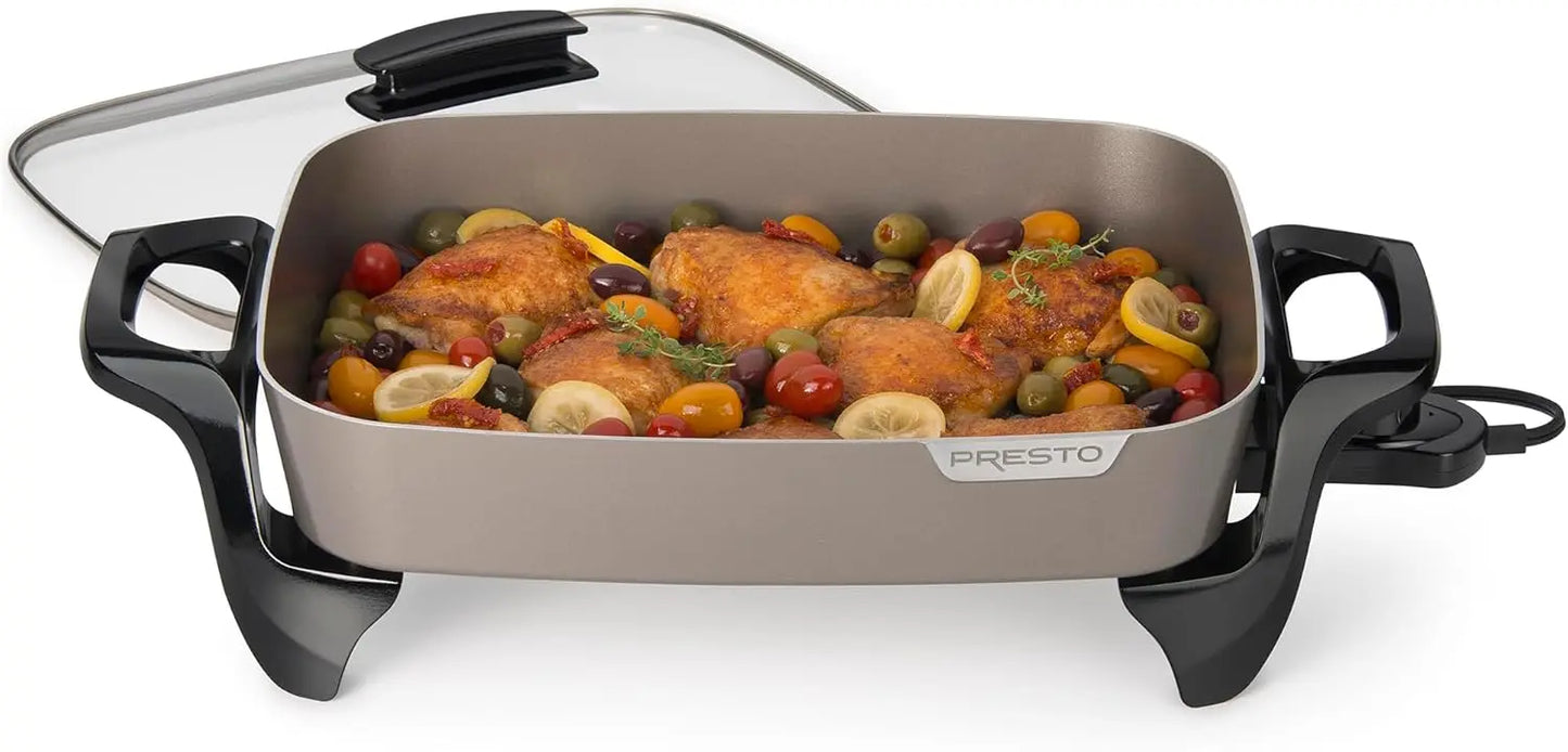 16-Inch Electric Ceramic Skillet, Grey Heat-Resistant Cooking Pan