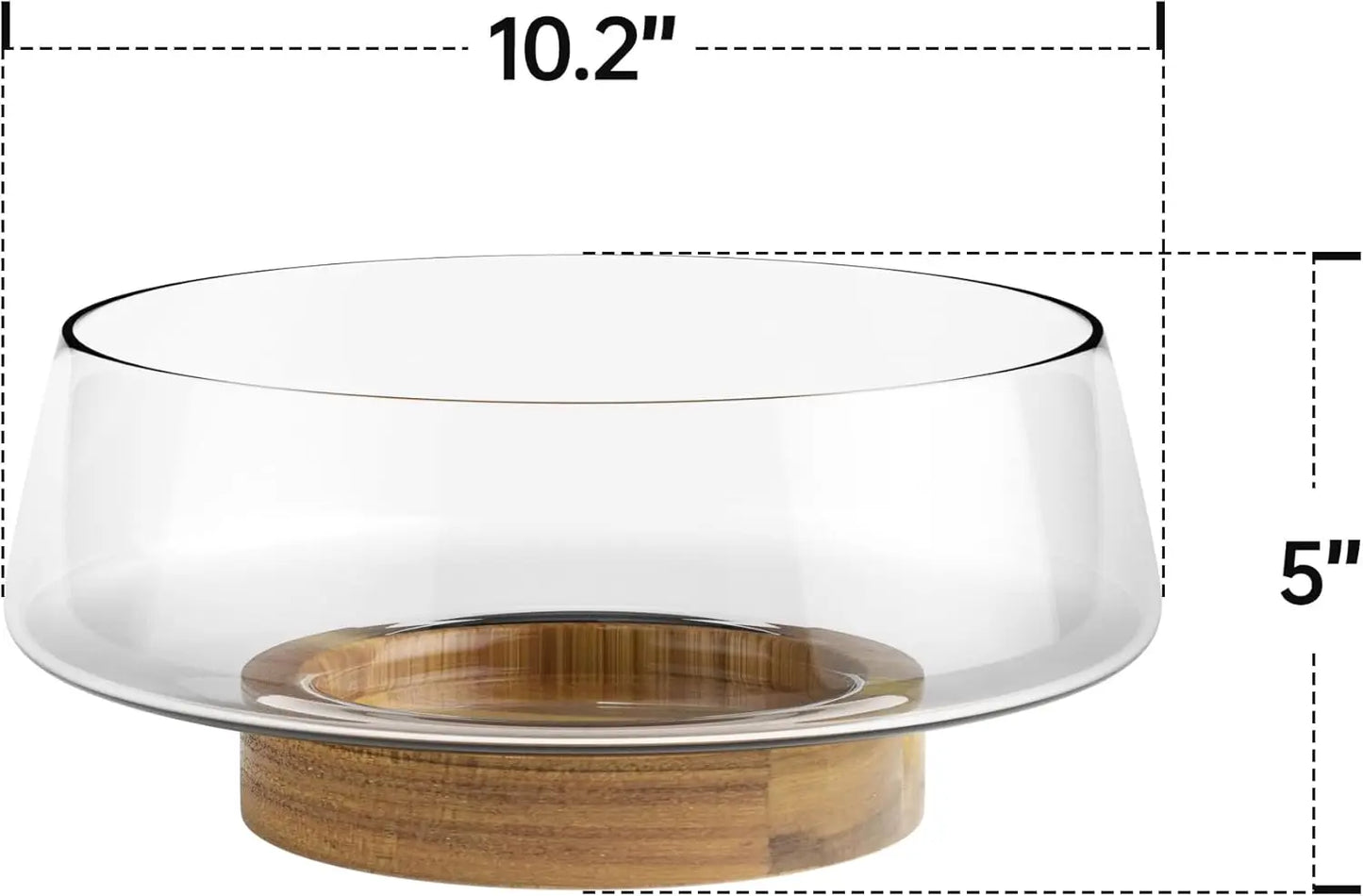 Large Glass Salad Bowl Set with Acacia Wood Base and Serving Utensils for Parties