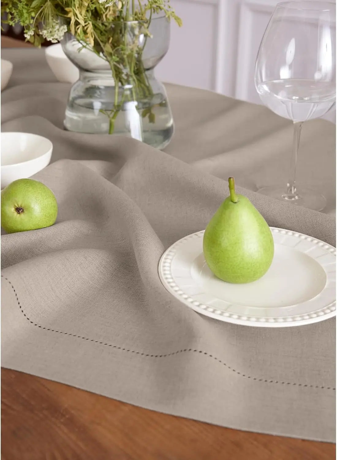Natural Linen Summer Tablecloth Rectangle 60x144 Inch Hemstitch Washable Pure Cloth