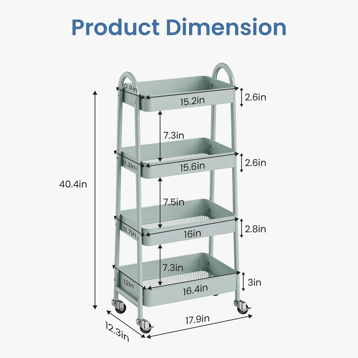 MCQ 4 Tiers Mobile Metal Frame Kitchen Cart Rolling Storage Shelf with Lockable Caster Wheels Organization Utility Cart for Livingroom Kitchen Narrow Places ﻿
