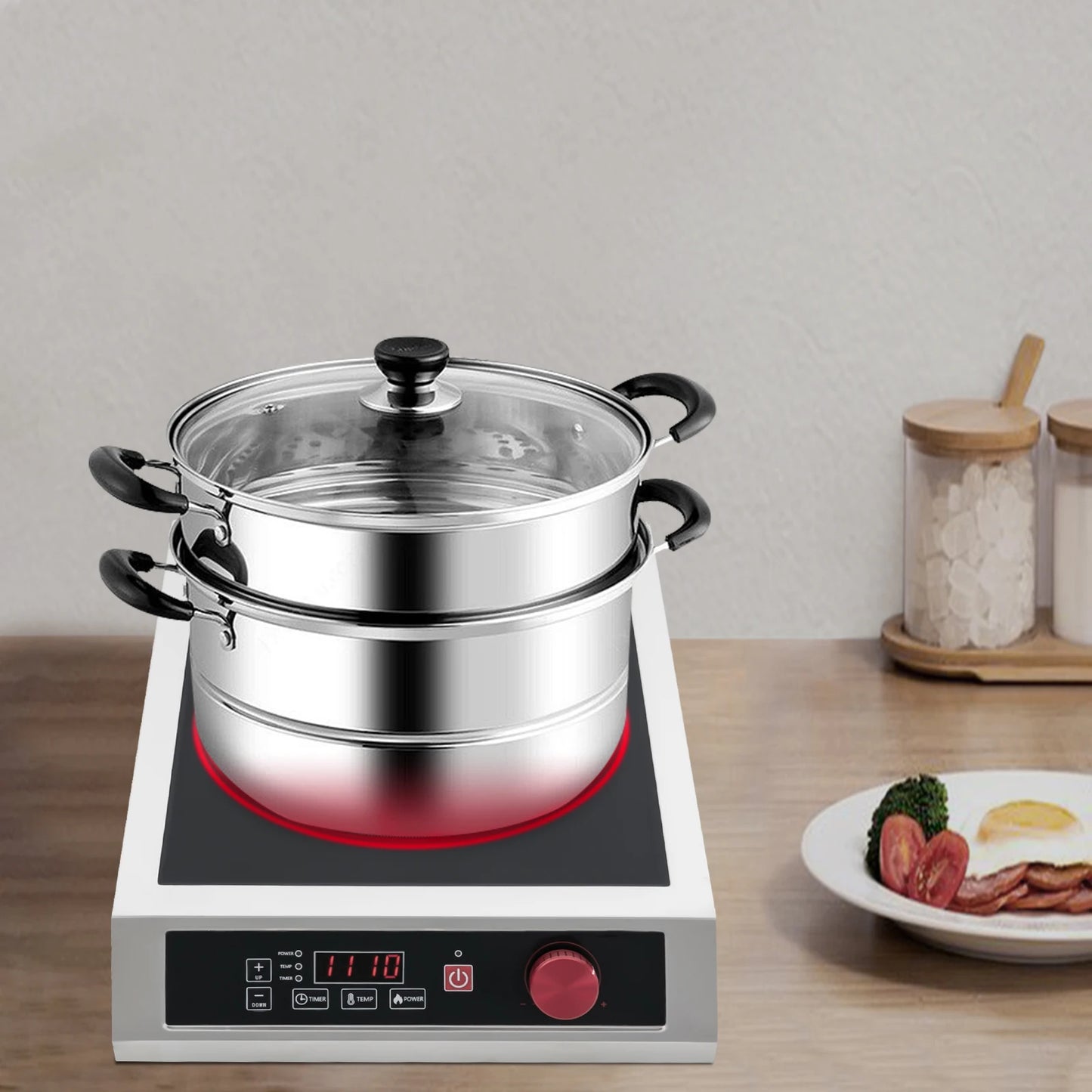 Y14 3500W Stainless Steel Induction Cooktop,110V Black Electric Induction Burner Tabletop 43*35*9cm for Commercial Places