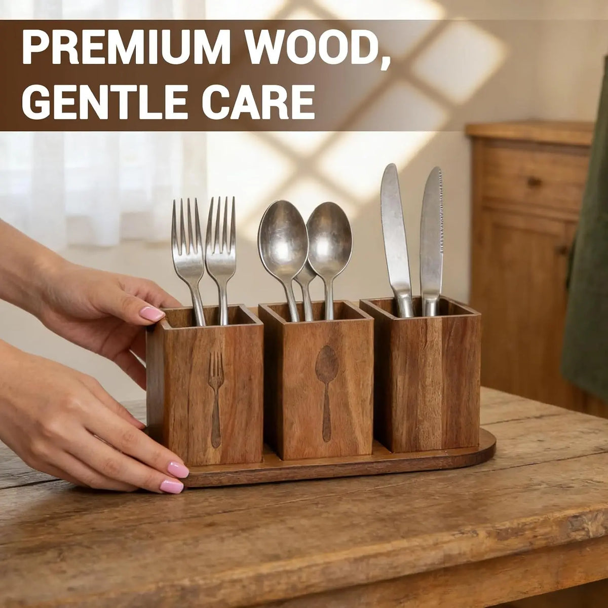 Garvee Acacia Wood Kitchen Utensil Holder Storage Organizer
