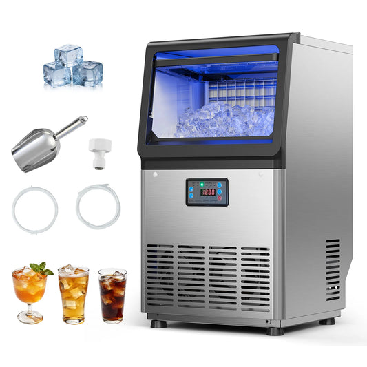 SucceBuy 80lbs-440lbs/24H Commercial Ice Maker Machine Stainless Steel Ice Maker with LED Display & Self-Cleaning for Bar Home