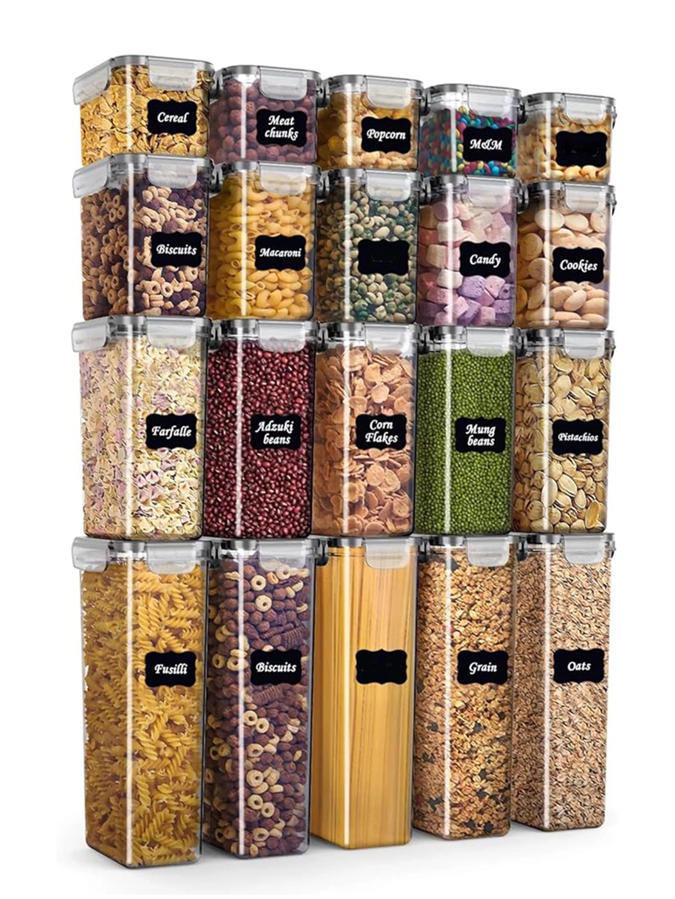 48pcs，kitchen gadgets, sealed pasta boxes with LIDS, labels and markings - versatile containers for pasta, dry food