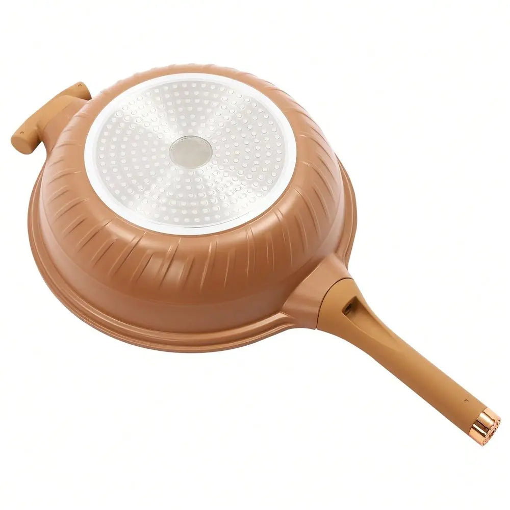 Multifunctional Non-Stick Clay Wok With Steamer Basket Frying Pan, 12.6in Pottery Clay Non-Stick Micro Pressure Pot 2-In-1 Micr