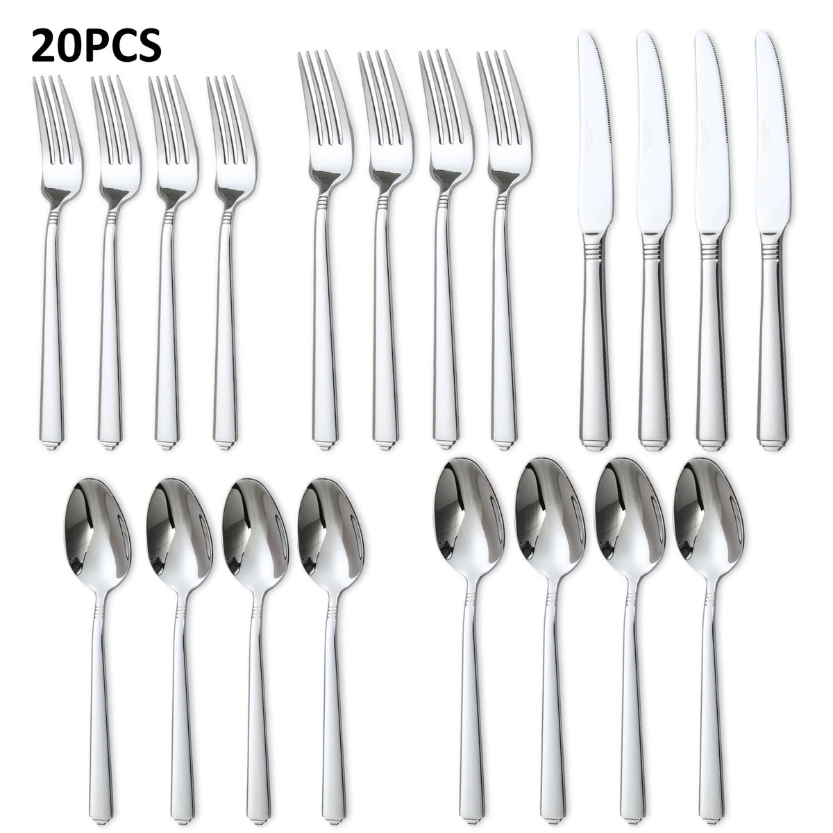 LORENA 20Pcs Stainless Steel Cutlery Set Service for 4 Mirror Polished Flatware Silverware Set Knife Fork Spoon Dishwasher‑Safe For Home Restaurant Party Kitchen Utensils