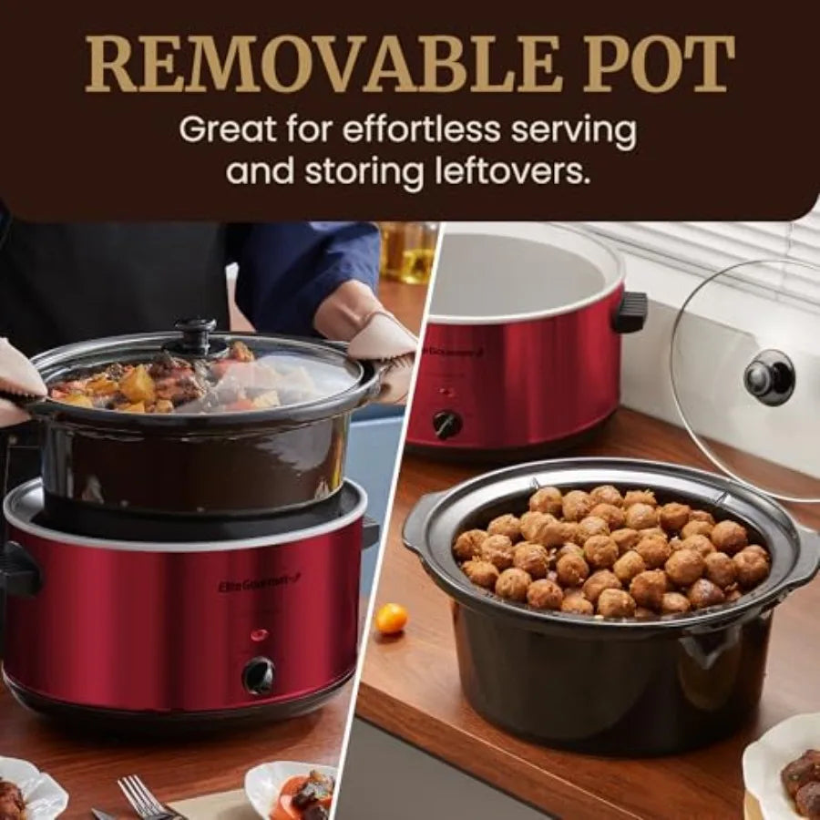 Electric Ceramic XL Jumbo Slow Cooker Adjustable Temp for Entrees Sauces Stews Dips Dishwasher Safe Glass Lid Crock 8.5Qt Metal