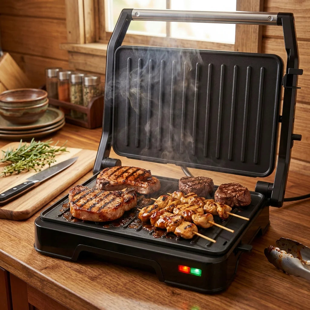 Panini Grill Press - 2-Slice, 180° Opening, Non-Stick Stainless Steel Plates for Versatile Grilling, Toasting, and Cooking, 900W