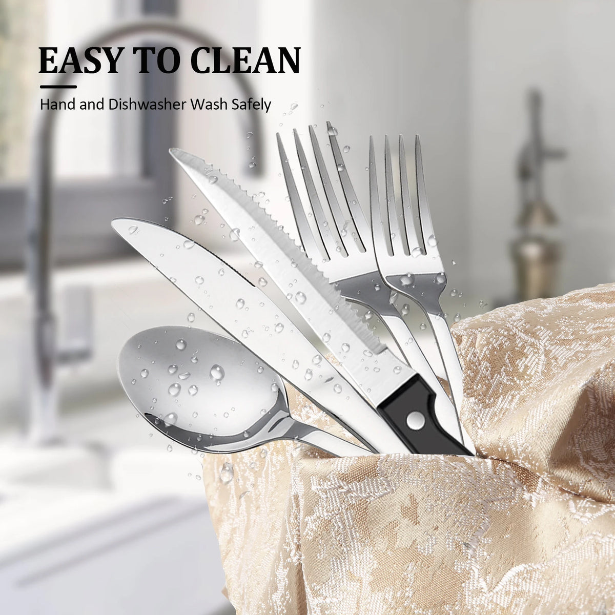 KOOMADE 48Pcs Stainless Steel Cutlery Set Steak Knives Included Mirror Polished Flatware Set Dinner Knife Fork Spoon Tableware Kitchen Utensils Dishwasher Safe For Home Restaurant Party