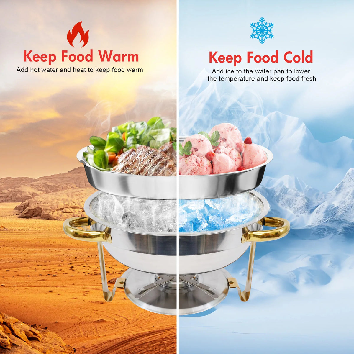 Chafing Dish Buffet Set Stainless Steel Round Half-Gold Plated Buffet Warmer Set 316 for Home Parties Christmas Buffet Birthday