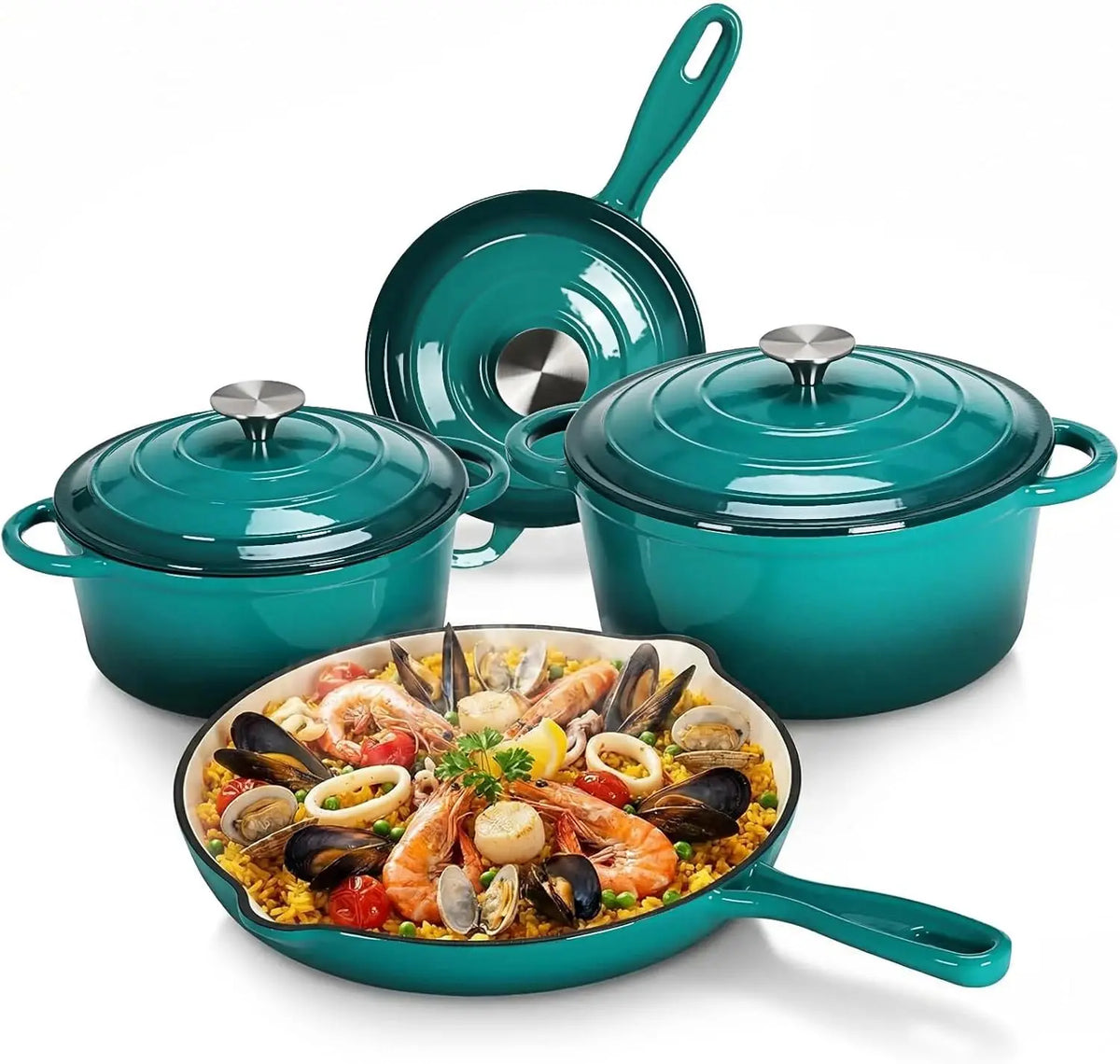 Nonstick Enameled Cast Iron Cookware Set, 7Pcs Pots and Pans Set, Gas/Induction Dutch Oven Set, PFOA & PFAS Free