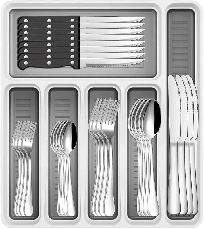 JUNLIN Stainless Steel Silverware Set with Cutlery Organizer for 8