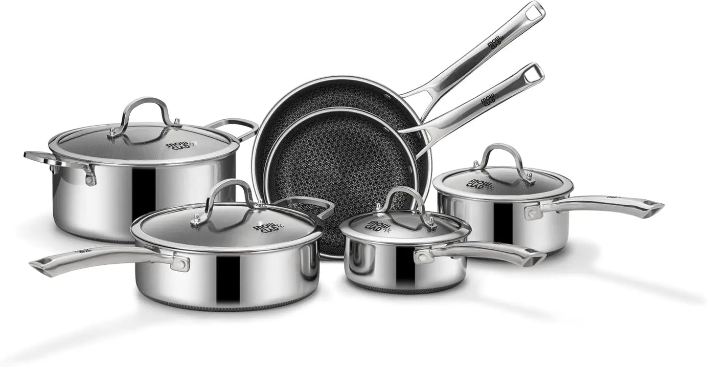 Pots and Pans Set Non Stick, 10 Pcs Hybrid StainlSteel Cookware Sets, Non Stick Frying Pans