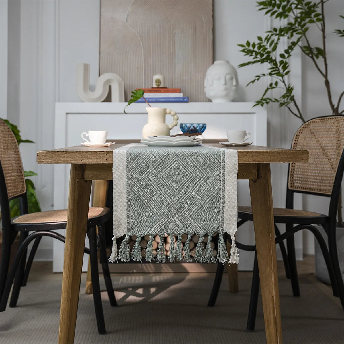Table Runner Nordic Jacquard Geometric Table Flag Tassel Fashion Tea Flag Dining Flag Long Polyester Cotton Tablecloth