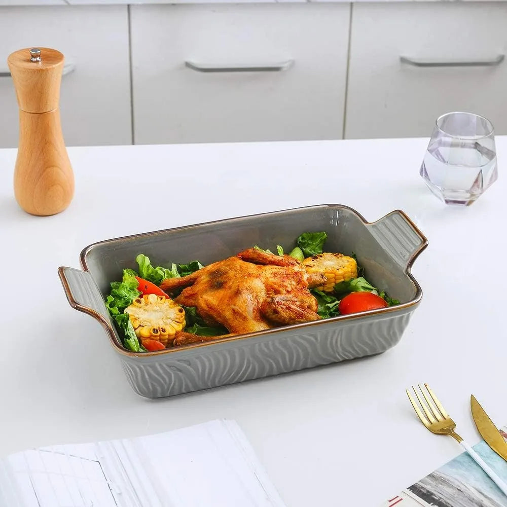 3-Piece Ceramic Baking Dish Set, Rectangular Casserole Dishes, 9x13 Lasagna Pans, Oven Safe to 500°F, Easy Clean, Texture Design