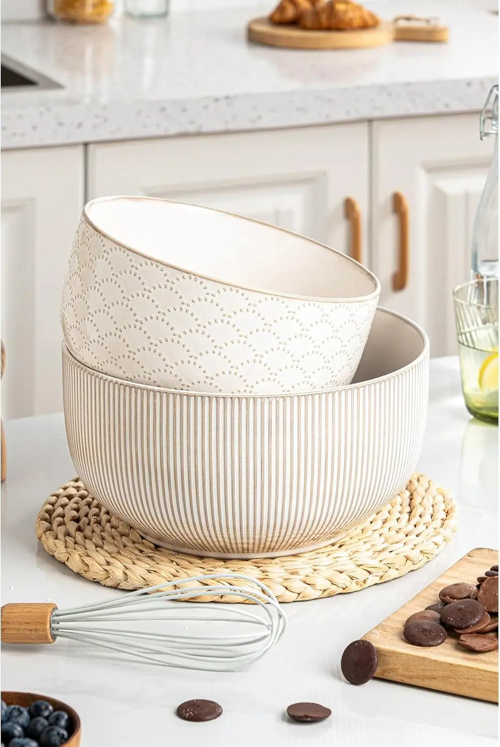 Ceramic Mixing Bowls Set of 2, Nesting Stoneware Bowls for Cooking, Serving & Salad, Microwave & Dishwasher Safe, 98/145 oz