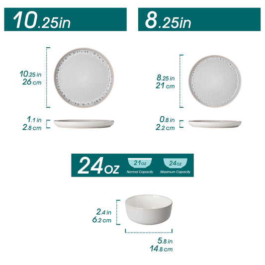 vancasso 18/36 Piece Snow Plates Dinner Sets Tableware Set Reactive Glaze Stoneware Set with 6 Piece Dinner Plate/Dessert/Bowl