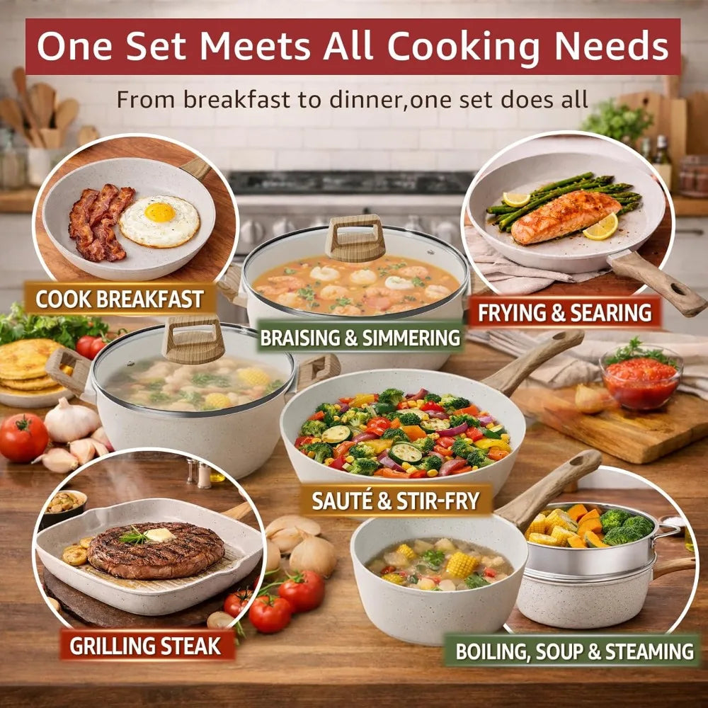 24-Piece Pots and Pans Set Non Stick, Titanium-Reinforced Ceramic Cookware Set, Long-Lasting Nonstick