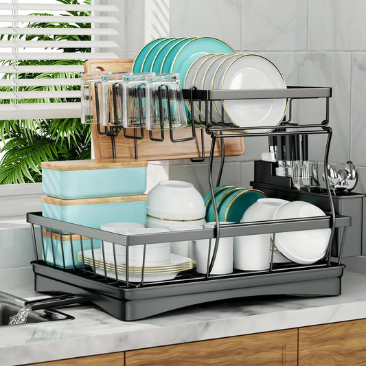 Removable Dish Drying Rack For Kitchen Countertops With High Capacity