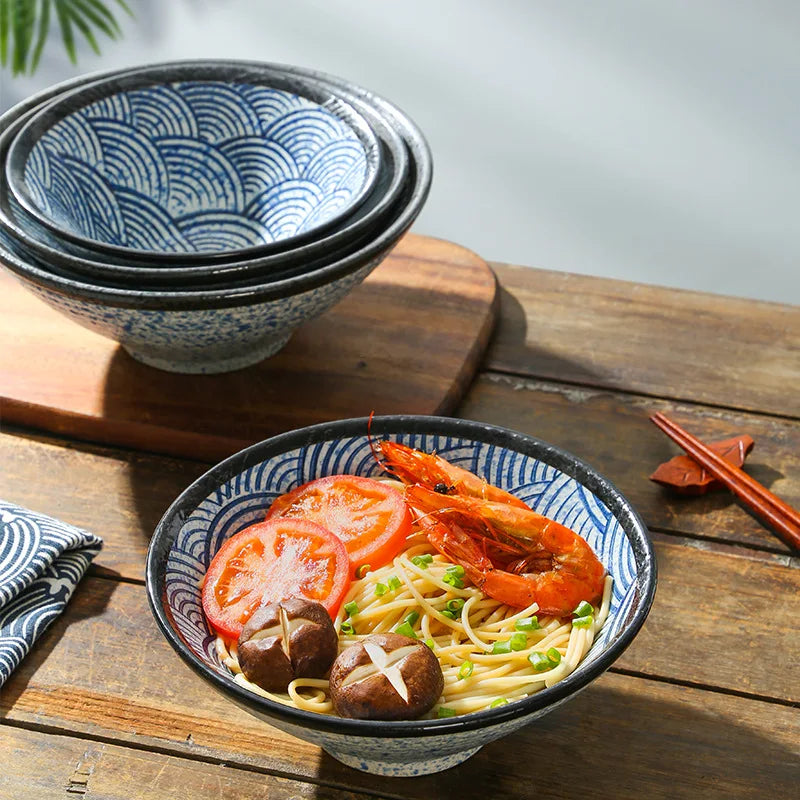 Japanese Ramen Bowl Sea Ripple Ceramic Beef Noodle Soup Bowl