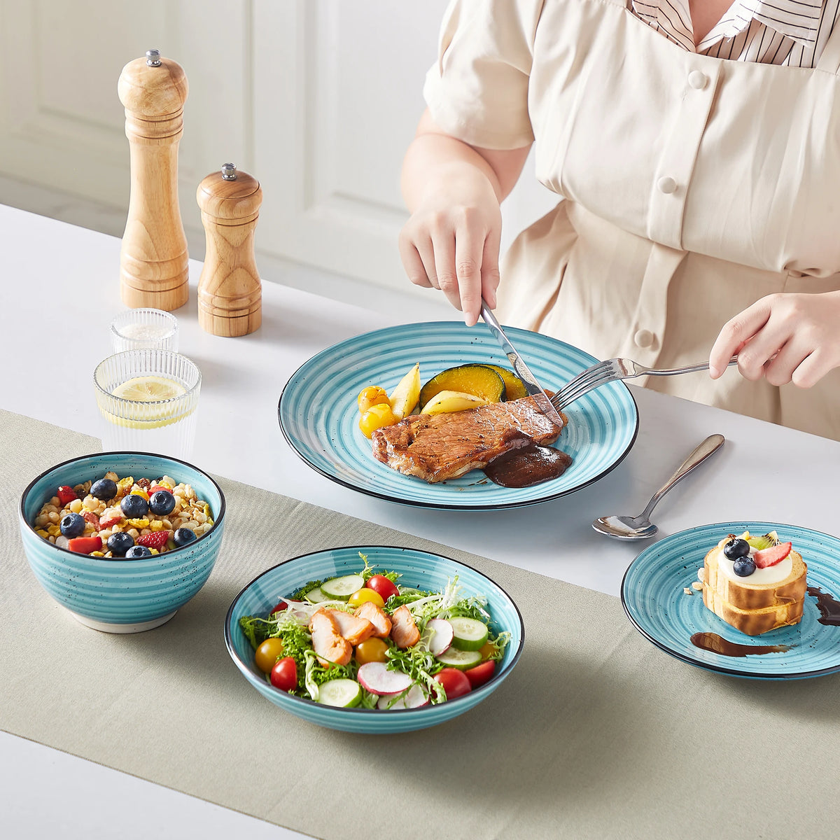 Malacasa Handpainted Spiral Pattern Ceramic Dinnerware Sets
