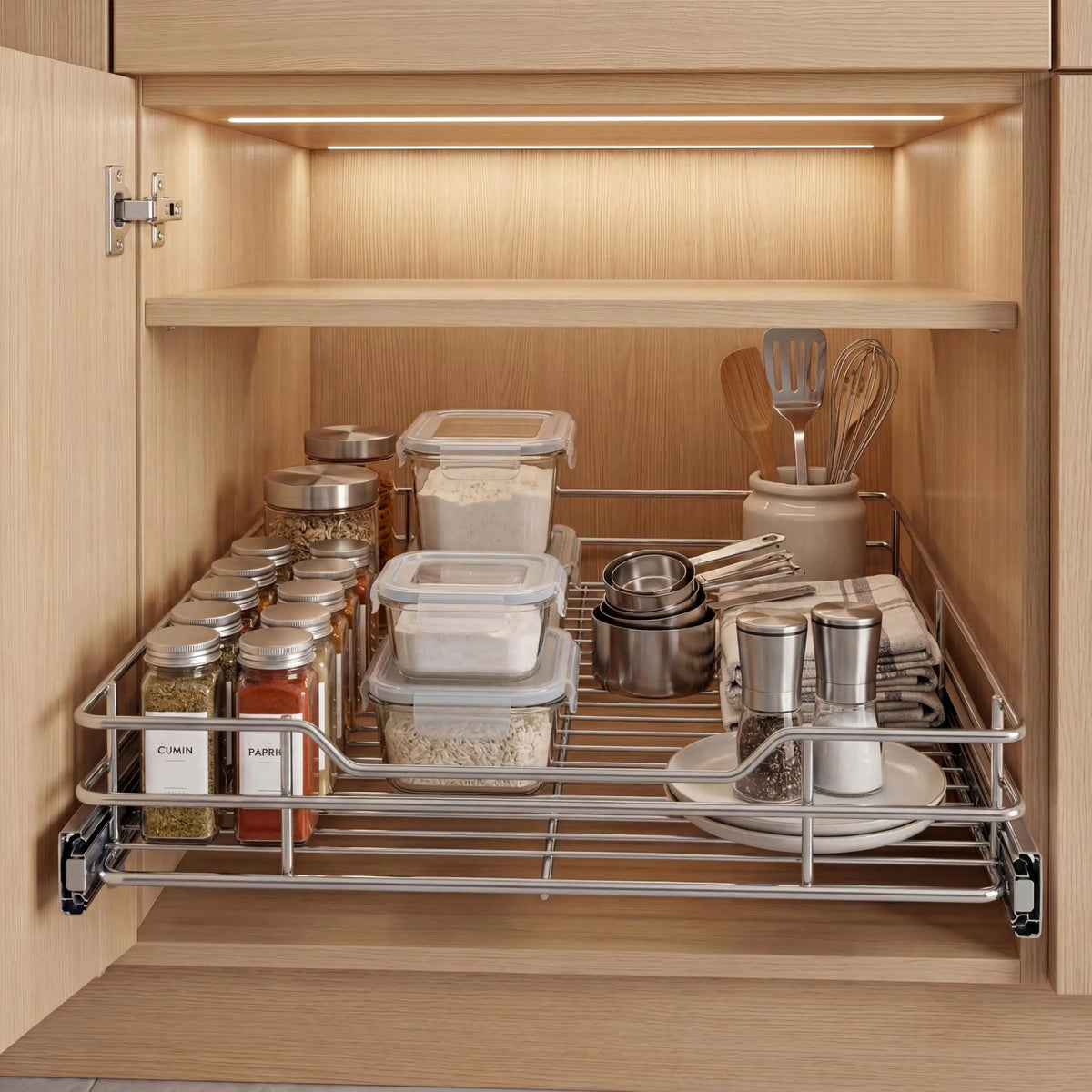 Pull Out Cabinet Organizer, Heavy Duty  Full Extension Slide Out Kitchen Organizers and Storage Roll Out Shelf Drawer for Pots Pans Under Sink Cabinet Organizers