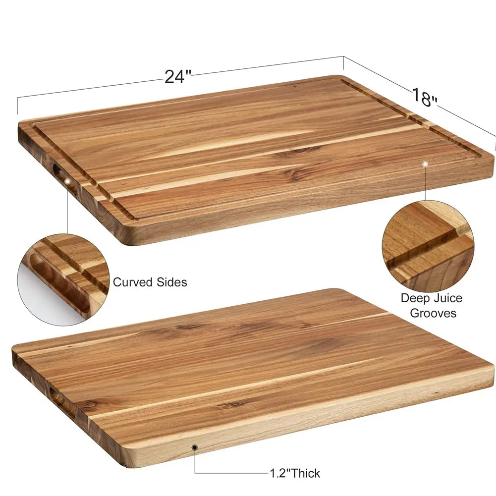 Acacia Wood Butcher Block Cutting Board Handle Juice Groove