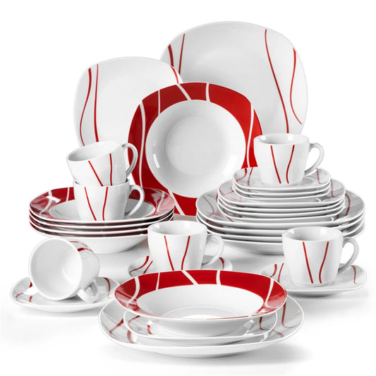 Malacasa Felisa 30 Piece Porcelain Dinner Set With Cups Saucers