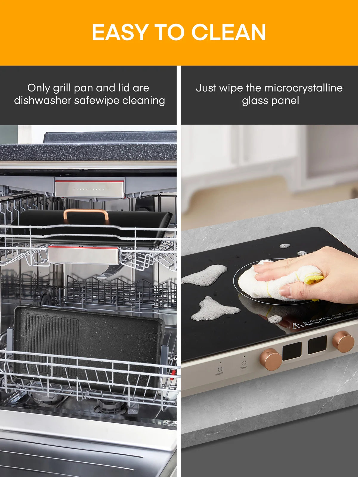 Induction Cooktop 2 Burners, Double Induction Griddle Cooktop with Removable Non-Stick Cast Iron Griddle Pan, Independent Temperature Control, 8 Power Levels, 99-Min Timer, Rubber Handle – for Magnetic Cookware